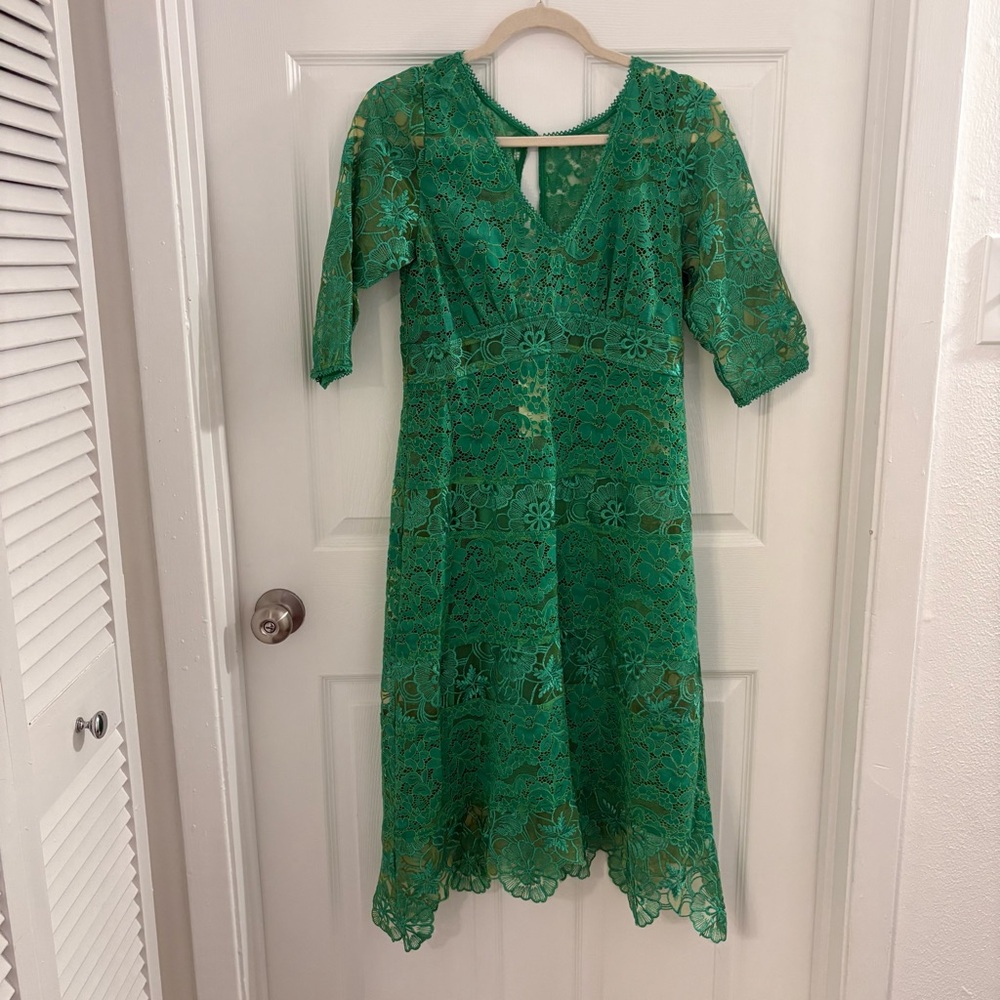 Tracy Reese x Anthropologie Vibrant Green Lace Midi Dress - Picture 3 of 5